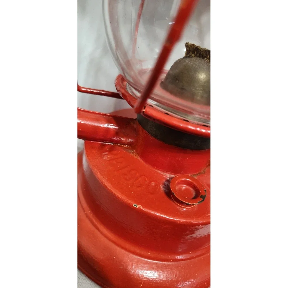 Vintage Red PRISCO No 2 Hurricane Lantern Kerosene Oil Lamp Glass Globe Rustic